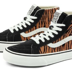 Vans Black and White Zebra Pattern High Top suede Sneakers